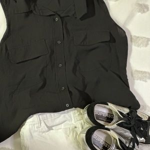 WHO WHAT WEAR: BLACK SHEER SLEEVELESS TOP